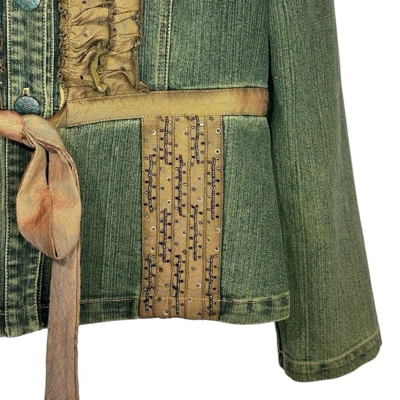 Vintage Joy London Denim Ruffled Beaded Jean Jacket Large Extra Large - Picture 7 of 15